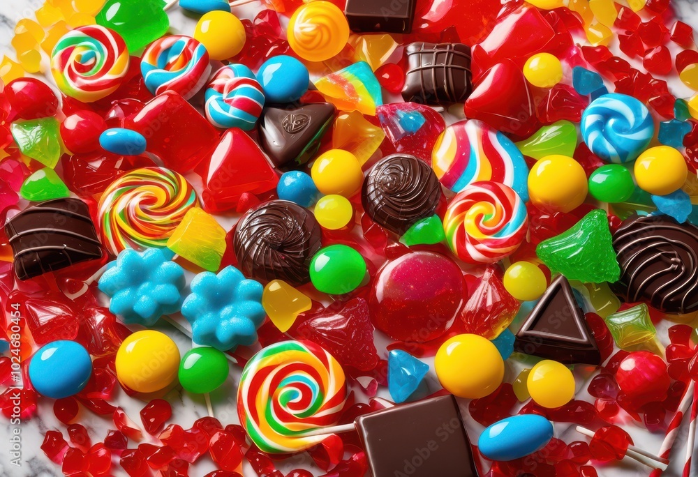 Fototapeta premium vibrant close view colorful candy assortments featuring rainbow gummy chocolate treats, lgbtq, lgbt, pride, love, equality, assorted, sweets, chewy, bright
