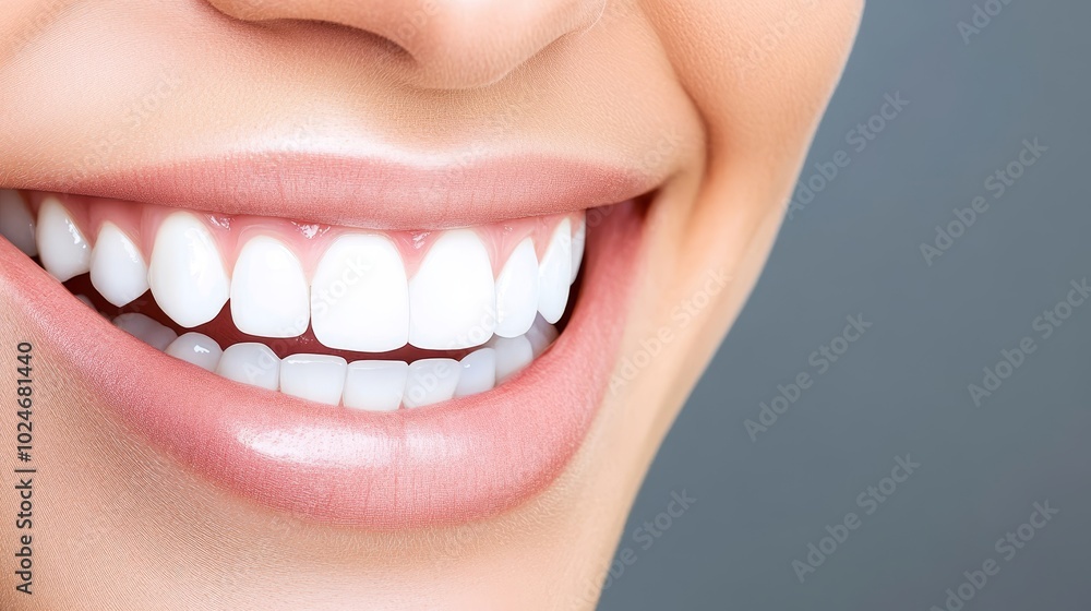 Fototapeta premium Closeup. Perfect Healthy Smile. Teeth Whitening. Dental Care Concept. Beautiful Wide Smile.