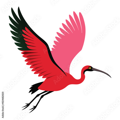 Solid color Roseate Spoonbill flying animal vector design