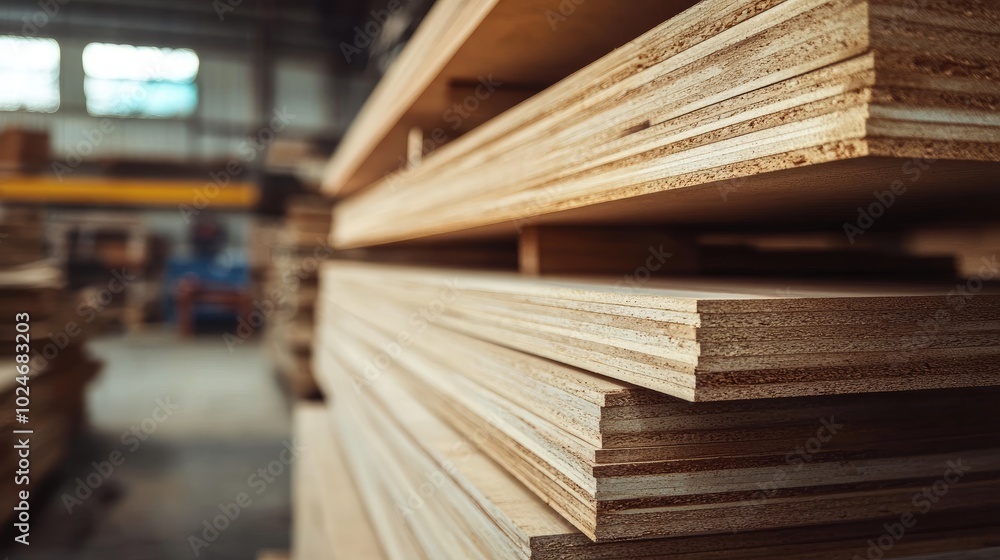 Stack of plywood sheets in warehouse. This image can be used for construction, home improvement or woodworking related projects. Stack of plywood sheets in warehouse. This image can be used for construction, home improvement or woodworking related projects.