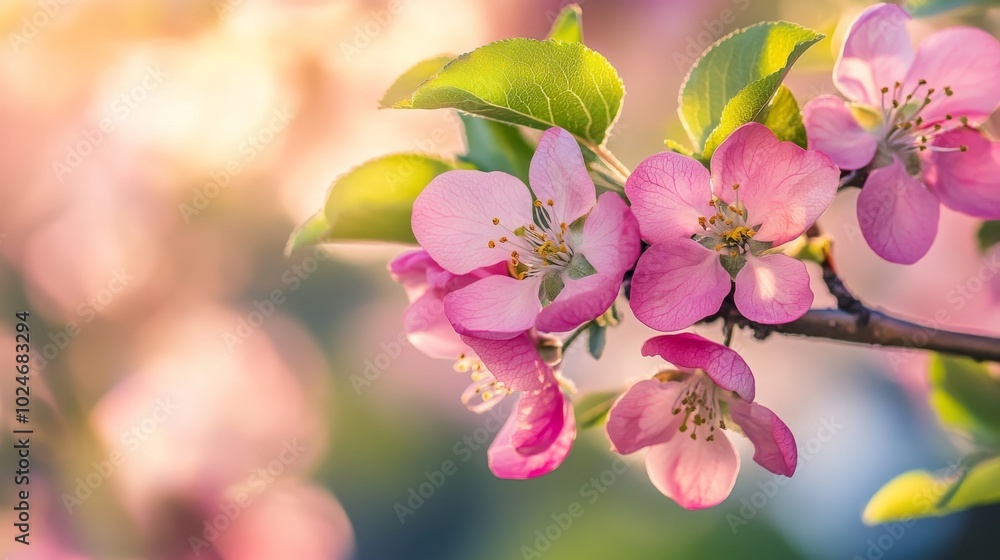 Obraz premium Bright pink apple tree flowers.
