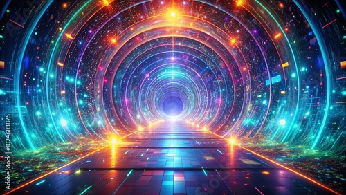 A luminous path through a celestial portal, shimmering with cosmic energy, leading to an unknown destination