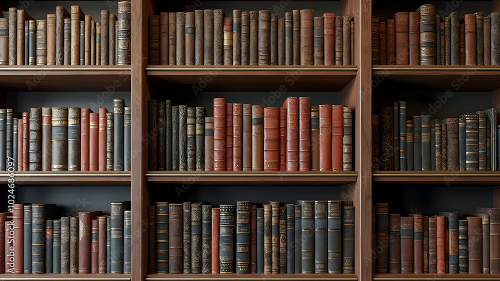 Shelf of books in a library Shelf of books in a library