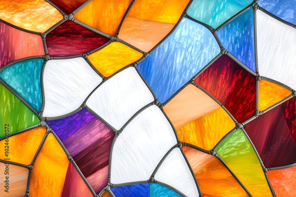 Fototapeta premium Vibrant Geometric Mosaic Pattern with Colorful Stained Glass Textural Design