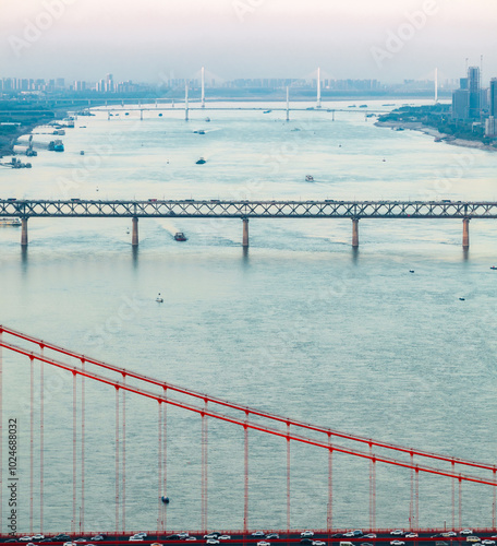 The bridges over the Yangtze River in Wuhan, Hubei Province, China. photo