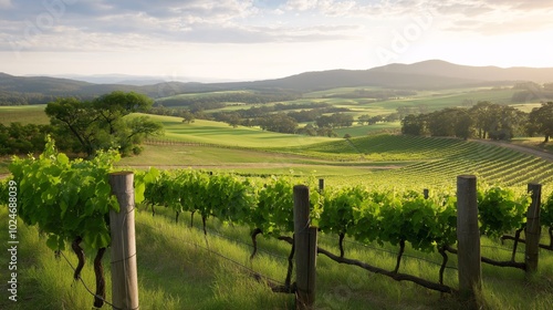 Scenic Vineyard Landscape at Sunset in Rolling Hills