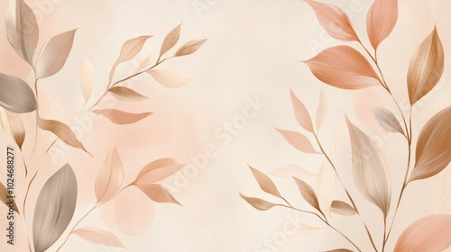A soft, abstract background featuring delicate leaves in warm tones.