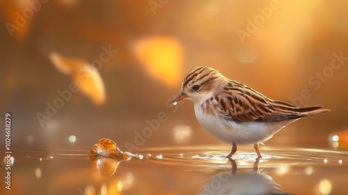 Little Stint water bird on brown photo