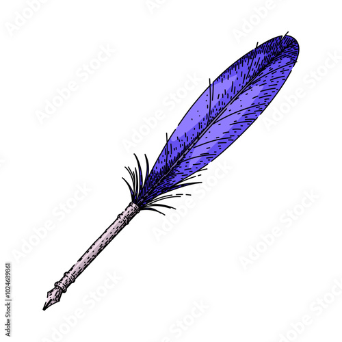 writing quill pen hand drawn. ink feather, calligraphy dip, parchment scroll writing quill pen vector sketch. isolated color illustration