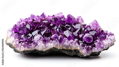  Cluster of amethyst crystals on wooden stick