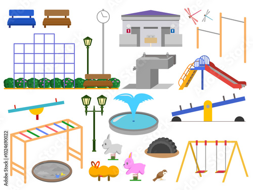 公園の遊具と設備のセット