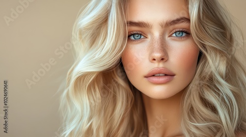 Captivating Blonde Beauty Showcasing Long, Voluminous Curls Perfect for Hair Inspiration and Fashion Trends