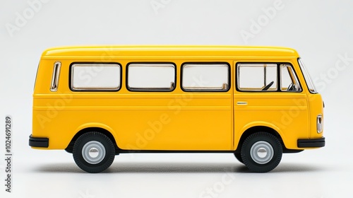 A yellow toy van isolated on white background.