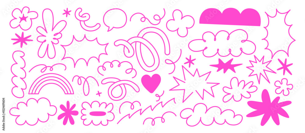 Vector set of minimalist design elements, flowers, doodles, scribbles - abstract background elements for branding, packaging, prints and social media posts Vector set of minimalist design elements, flowers, doodles, scribbles - abstract background elements for branding, packaging, prints and social media posts