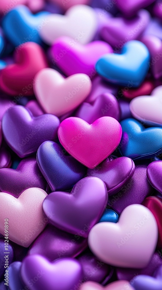 A collection of hearts piled on top of multi-colored candies A collection of hearts piled on top of multi-colored candies