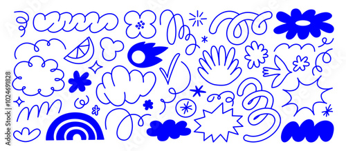 Vector set of minimalist design elements, flowers, doodles, scribbles - abstract background elements for branding, packaging, prints and social media posts