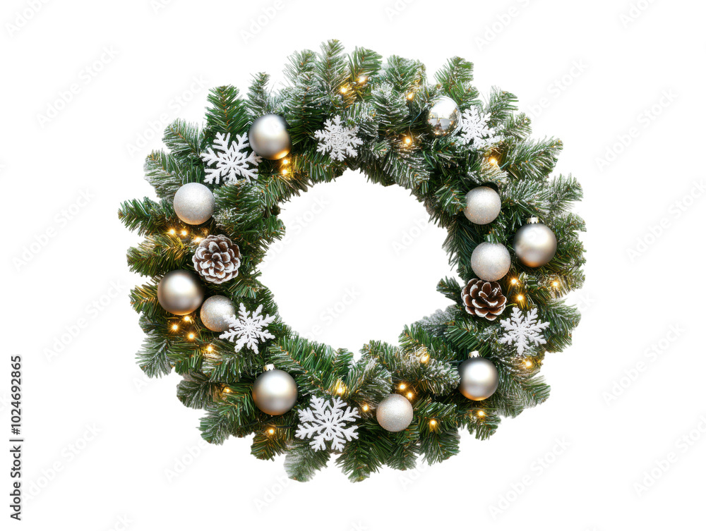Christmas wreath with decorations and warm lights. Christmas wreath with decorations and warm lights.