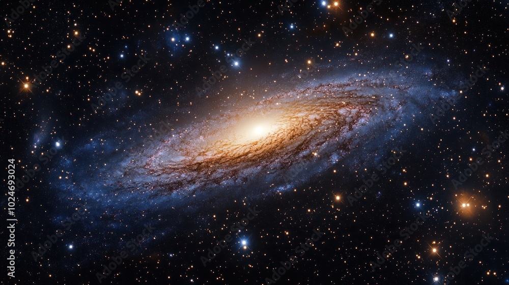 A stunning, vibrant, and colorful spiral galaxy in a vast field of stars. A stunning, vibrant, and colorful spiral galaxy in a vast field of stars.