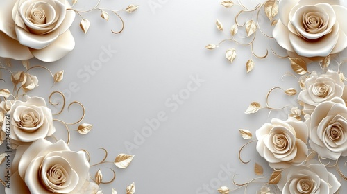 Elegant floral design featuring cream roses and gold accents on a soft background.