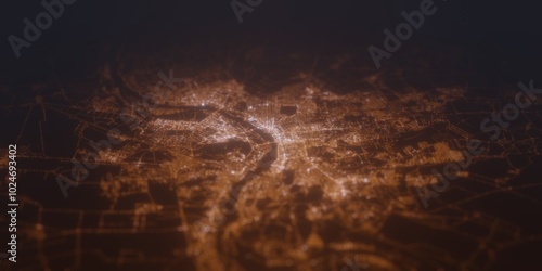 Tableau sur toile Street lights map of Omsk (Russia) with tilt-shift effect, view from south