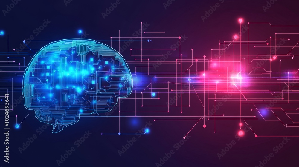 A digital representation of a brain with circuitry, symbolizing artificial intelligence and technology. A digital representation of a brain with circuitry, symbolizing artificial intelligence and technology.