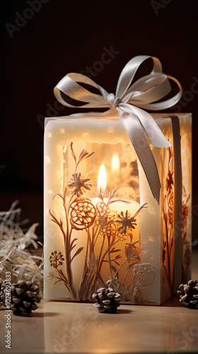 décoration floral sur une table accompagné de bougies et de cadeaux pour Noel ou anniversaire, bien être détente