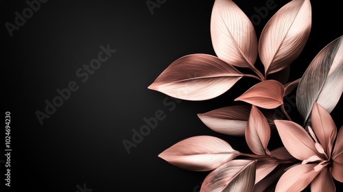 Elegant arrangement of metallic leaves against a dark background, perfect for design and decoration.