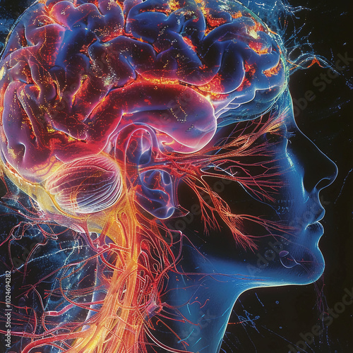 cerveau humain transparent avec effet de lumière pour le système nerveux 