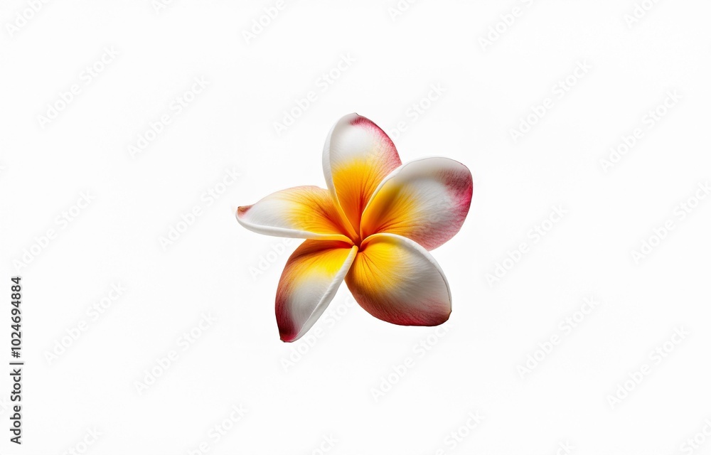 A single, delicate flower with white petals and a yellow center, featuring hints of red at the edges. A single, delicate flower with white petals and a yellow center, featuring hints of red at the edges.