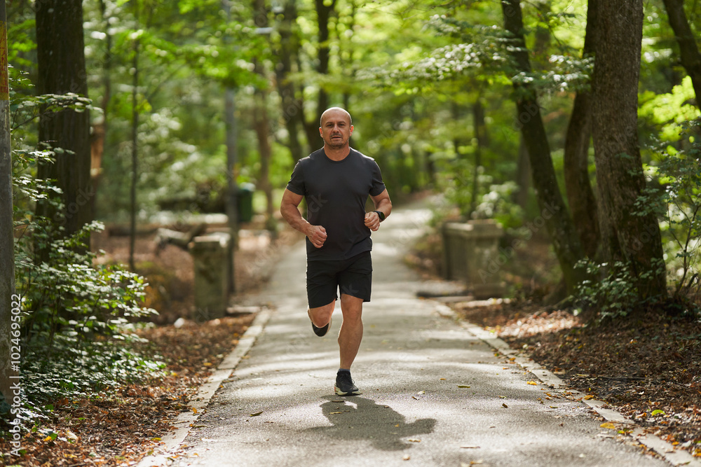 Athletic man running in park Athletic man running in park