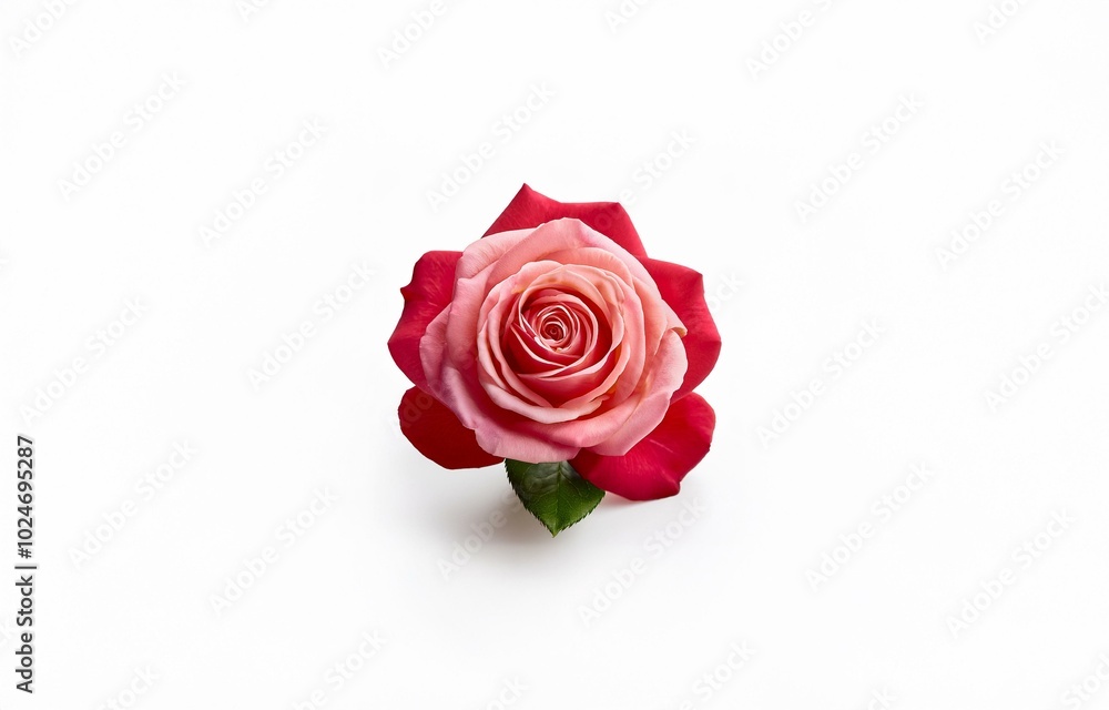 Single red rose with pink center petals, isolated on a white background. Single red rose with pink center petals, isolated on a white background.