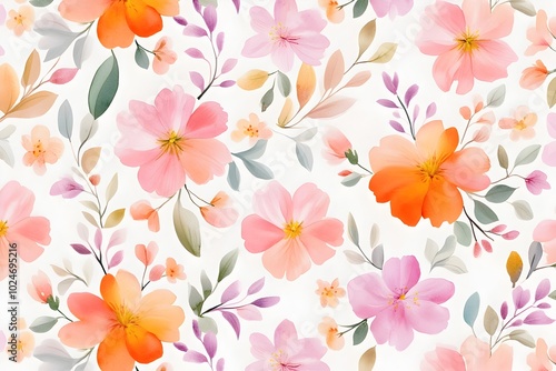 Vintage Inspired Floral Pattern with Delicate Blossoms and Soft Pastel Hues