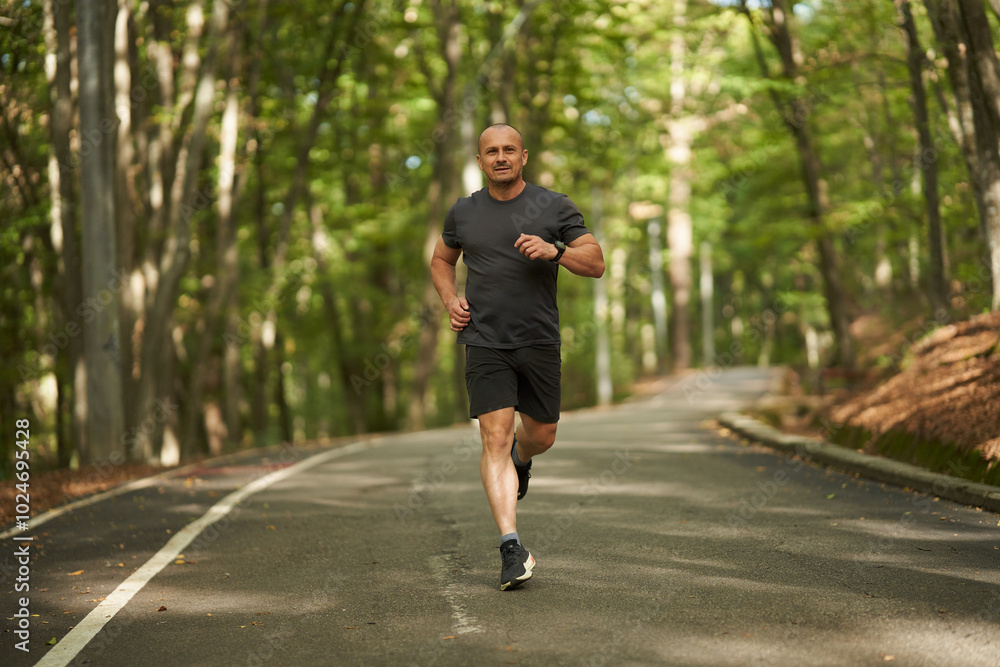 Athletic man running in park Athletic man running in park