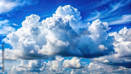 Summer cloudscape macro with sky and fluffy white heap clouds photo