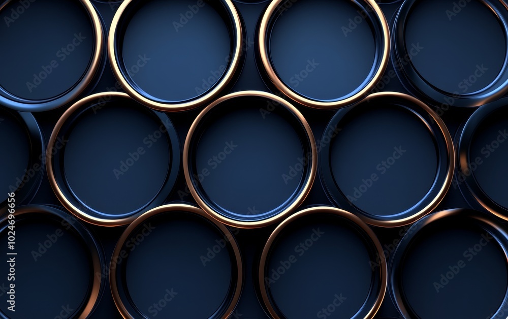 A close-up view of circular metallic cans arranged in a grid pattern. A close-up view of circular metallic cans arranged in a grid pattern.