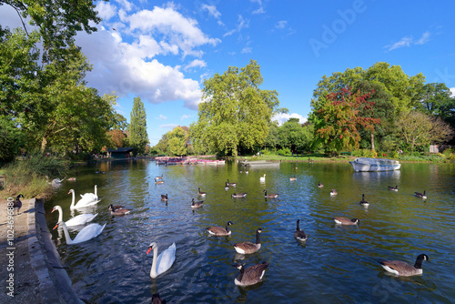 Daumesnil lake in the Vincennes wood. Paris 12th arrondissement photo