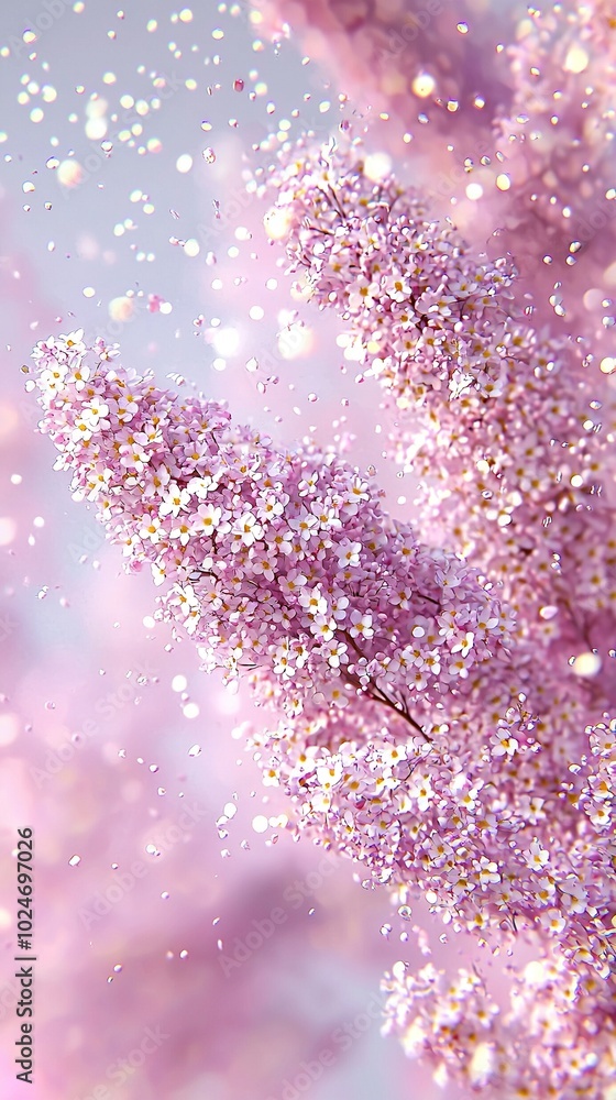 Close-up of a pink and white background with a blurred image of a tree in the foreground Close-up of a pink and white background with a blurred image of a tree in the foreground