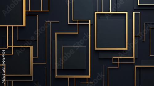 Abstract design featuring gold frames on a dark background, emphasizing modern aesthetics. photo