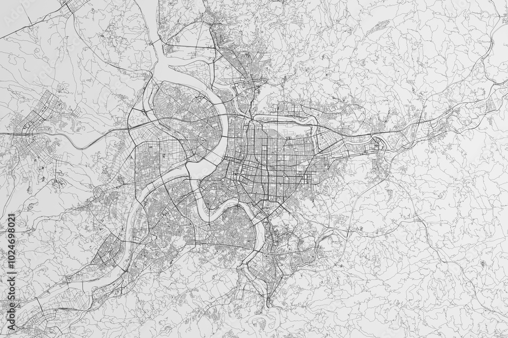 Obraz premium Map of the streets of Taipei (Taiwan) on white background. 3d render, illustration