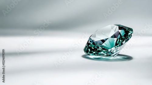  Close-up of a green diamond on a white background with a reflection in the center