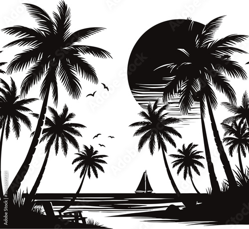 silhouette of palm trees on the beach