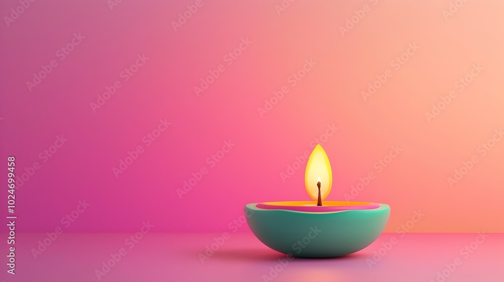 Glowing Diwali Oil Lamp in Vibrant Pink and Orange Gradient Background Glowing Diwali Oil Lamp in Vibrant Pink and Orange Gradient Background