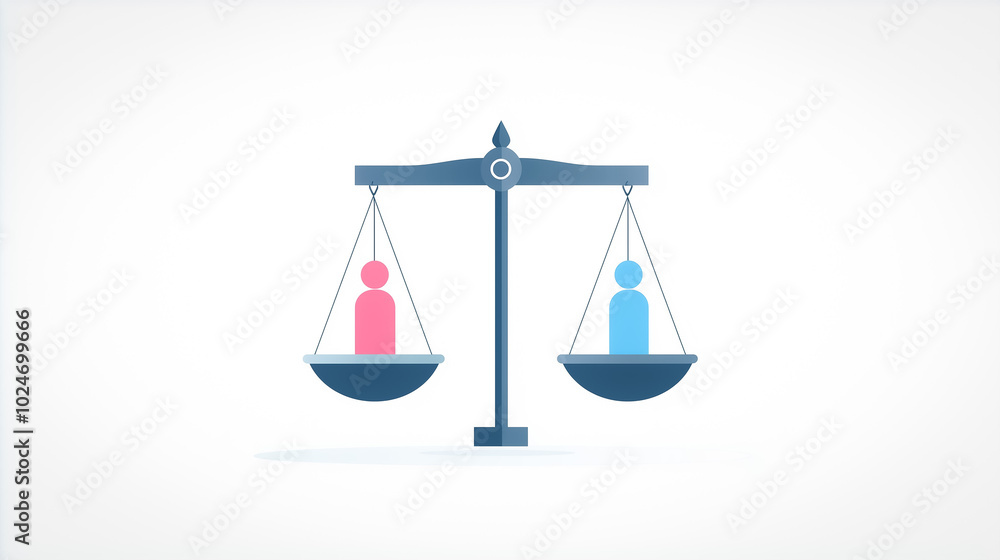Flat vector image of two gender symbols on a traditional weighing scale, illustrating the concept of equality between male and female. Flat vector image of two gender symbols on a traditional weighing scale, illustrating the concept of equality between male and female.