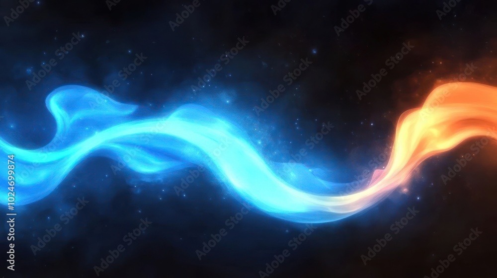 Abstract swirling blue and orange light on a dark background, suggesting energy and movement. Abstract swirling blue and orange light on a dark background, suggesting energy and movement.
