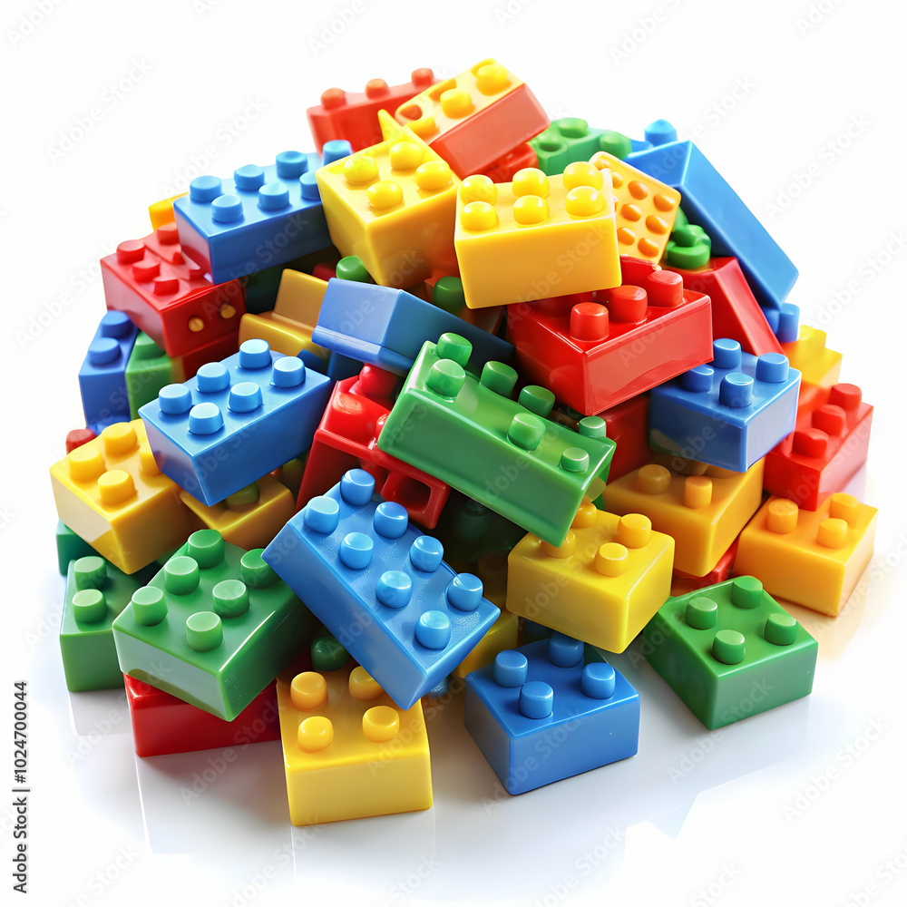 A pile of colorful toy building blocks ready for play.** A pile of colorful toy building blocks ready for play.**