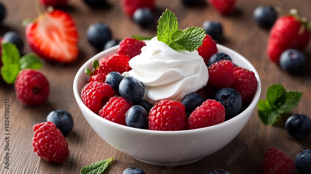 Fresh Red and Black Raspberries with Cream Fresh Red and Black Raspberries with Cream