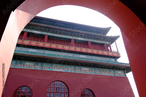 Drum Tower and arch in Beijing, China. Traditional Chinese architecture photo