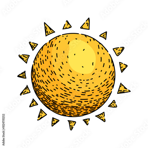 sunlight sun hand drawn. sunrise sunset, sunshine rays, energy star sunlight sun vector sketch. isolated color illustration