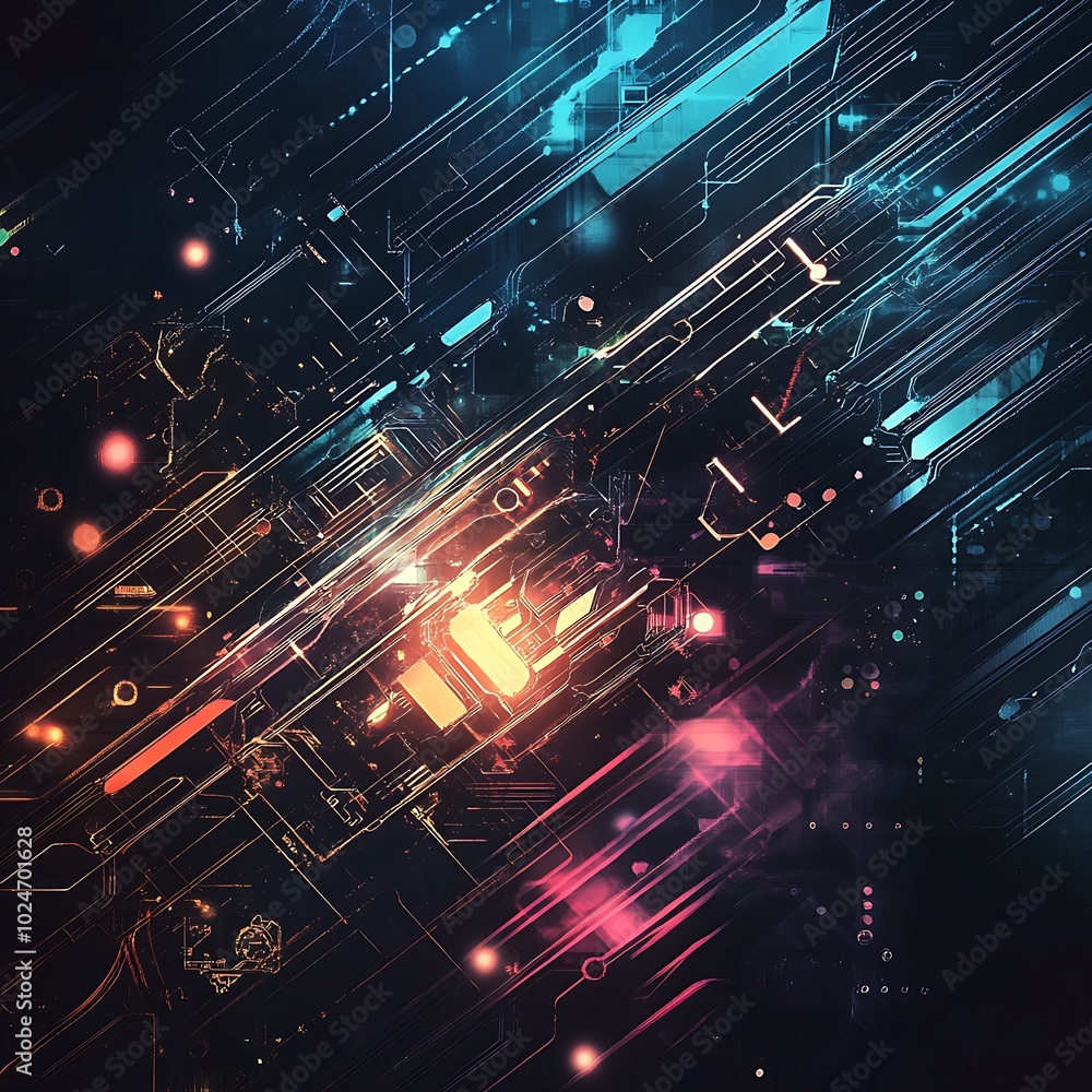Abstract digital art featuring vibrant lines and glowing elements, evoking a sense of technology and innovation.