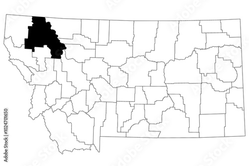 Map of flathead County in Montana state on white background. single County map highlighted by black colour on Montana map. UNITED STATES, US photo